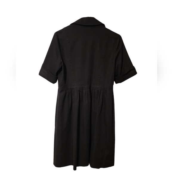 Black Short Sleeves Button  Denim Strechy Knee Length Dress - Picture 3 of 4